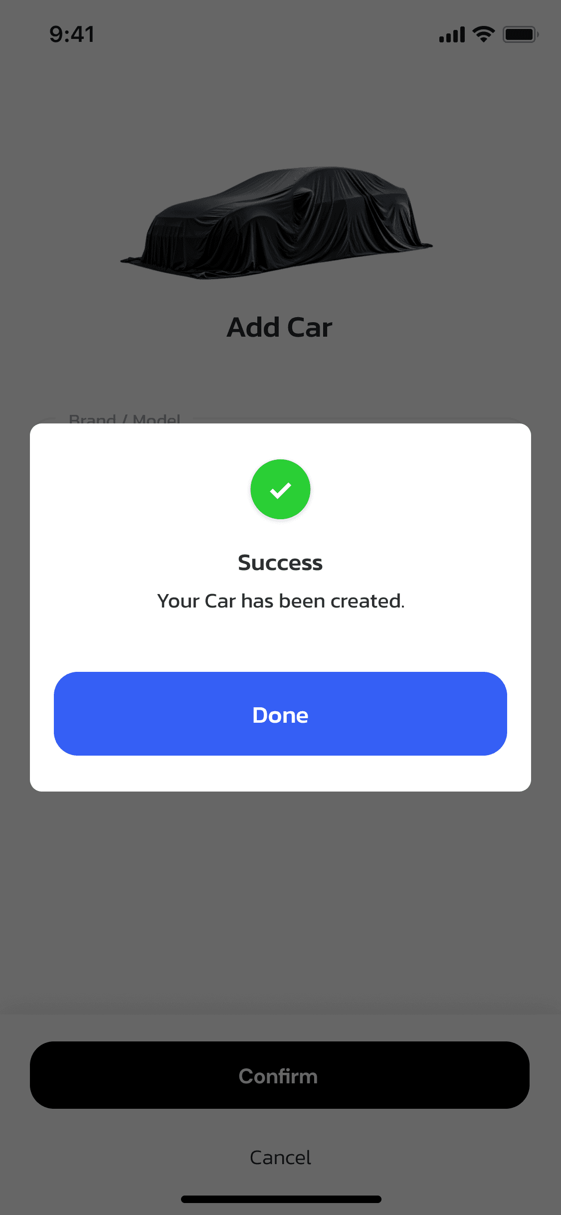 แอป OneCharge — ระบบแจ้งเตือนว่าเพิ่มรถสำเร็จ
