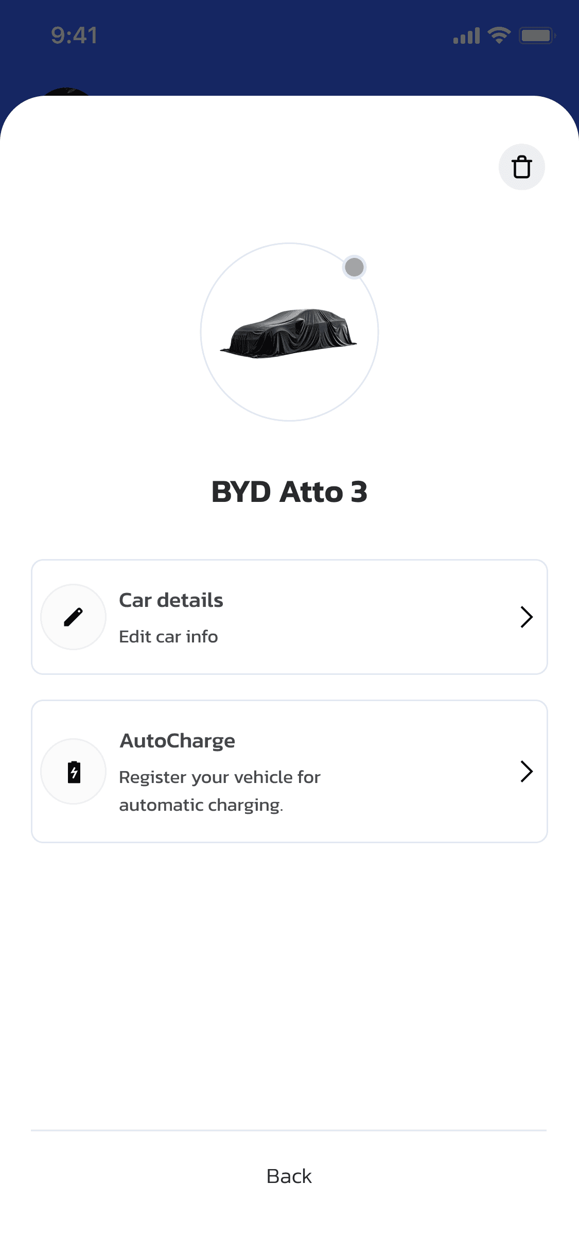 แอป OneCharge — เปิดหน้ารถ แตะ AutoCharge เพื่อลงทะเบียน