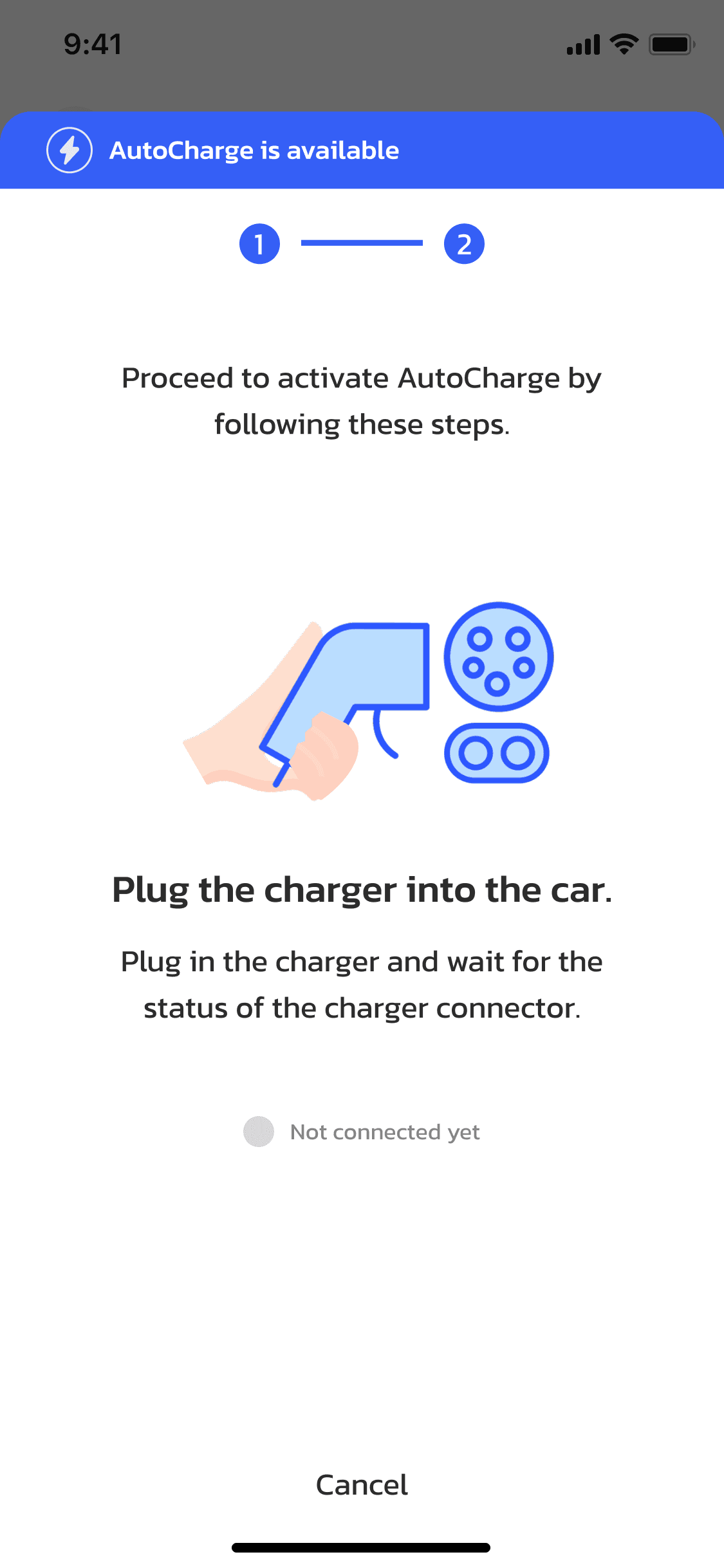 แอป OneCharge — เสียบสายชาร์จกลับเข้ากับรถ แล้วรอสถานะอัปเดต